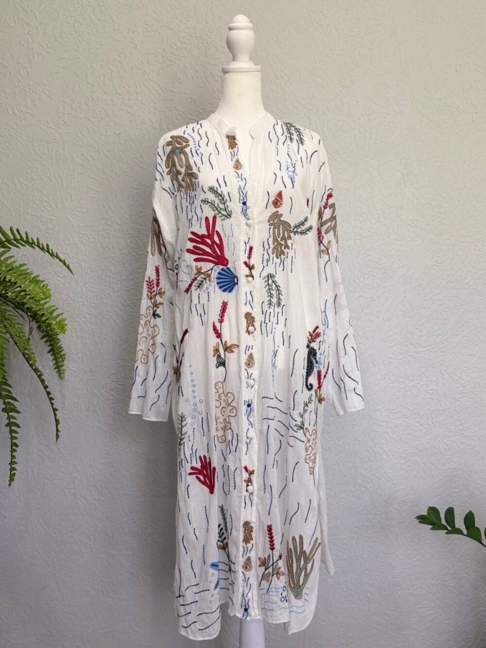Zara Long Embroidered Shirt Dress